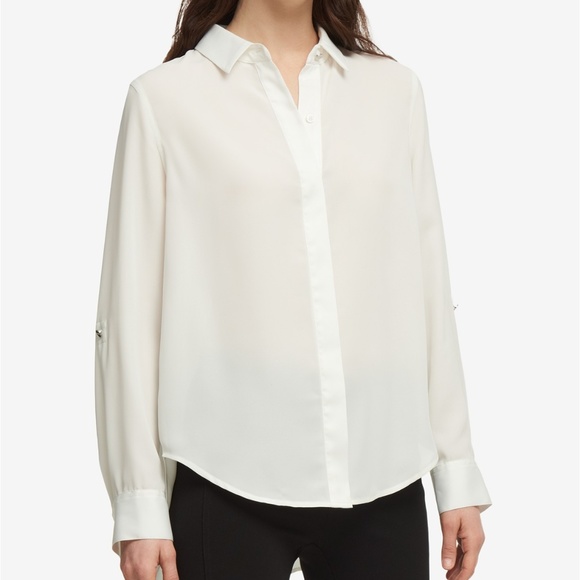 Dkny Tops - DKNY High-Low Roll-Tab-Sleeve Shirt